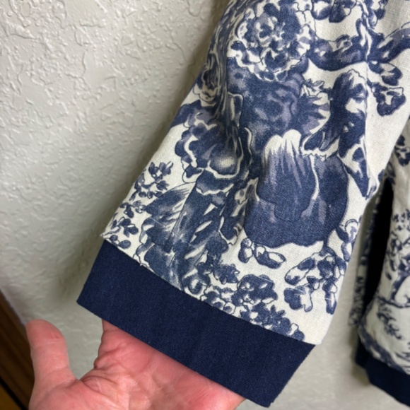 Soft Surroundings Blue Cream Chinoiserie Pattern Linen Jacket Women's Size S - Picture 8 of 17